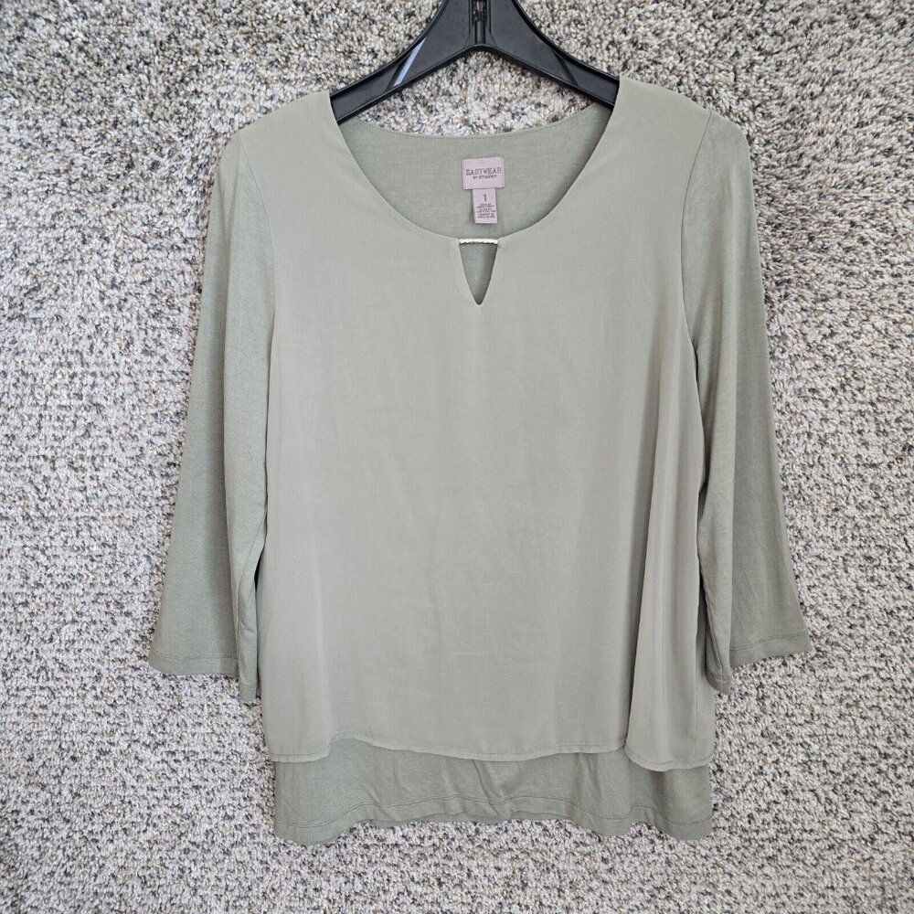 Chicos Easywear Top Womens 1 US Medium Green Keyhole Neck‎ Blouse Casual Ladies